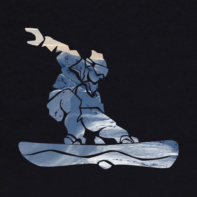 Cool Snowboarder Outline with Winter Mountains by boobear247